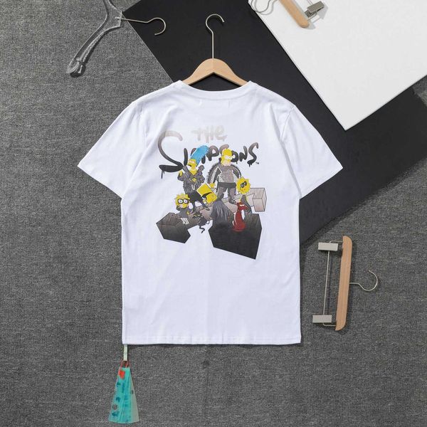 Designer de luxe OFF W T-shirt Marque de mode super haute qualité hors co marque Simpson série dessin animé col rond manches courtes lâche grand couple