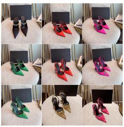 Designer chaussures de plein air de luxe SATIN SLING-BACK PUMPS POMPE EN CUIR femmes talons hauts Rose violet noir rouge vert bleu