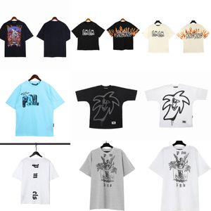 Diseñador de lujo Palmes Angels Camisa para hombre Mujeres Árbol de coco Pareja Camiseta de manga corta Patrón de inyección de tinta Graffiti Impresión de letras Moda Casual Tees Blanco E3