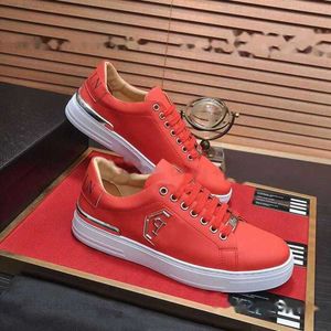 Diseñador de lujo phillip Plain zapatilla de deporte clásica de cuero PP Zapatos de plataforma baja informales para hombre Zapatos para correr al aire libre zapato de baloncesto rojo