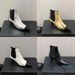 Designer Luxe couleur pure Bottes pointues femmes 100% cuir en plein air Party Chelsea bottine dame sexy mode confort Évacuation de la transpiration Chaussures à talons hauts taille