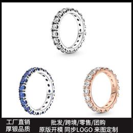 Anillos de lujo de diseño Pan Family Plating Silver Rows of Eternal Dense Rose Gold Blue Ring