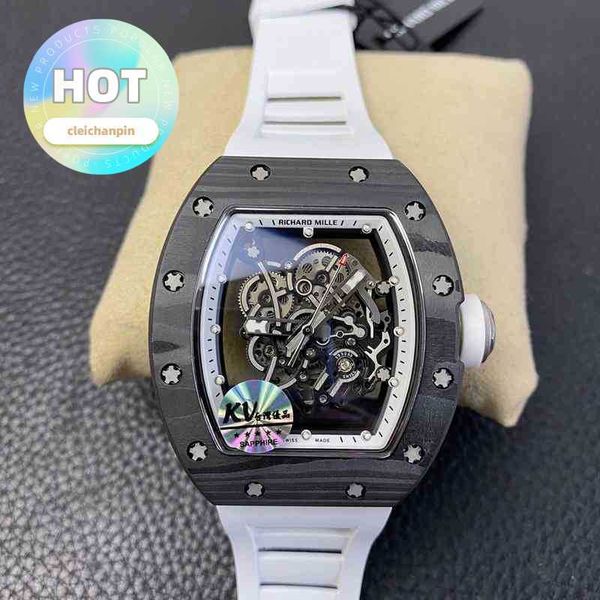 Diseñador de lujo RM Reloj de pulsera Reloj mecánico para hombre Serie Rm055 Caja de fibra de carbono con movimiento importado completamente automático Banda de goma Tamaño 50x43 mm