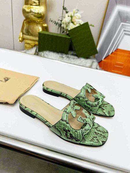 Sandales de luxe de créateurs chaussures plates mules pantoufles tongs en cuir véritable tongs sandales à glissière pour femmes en cuir imprimé python taille 33-44
