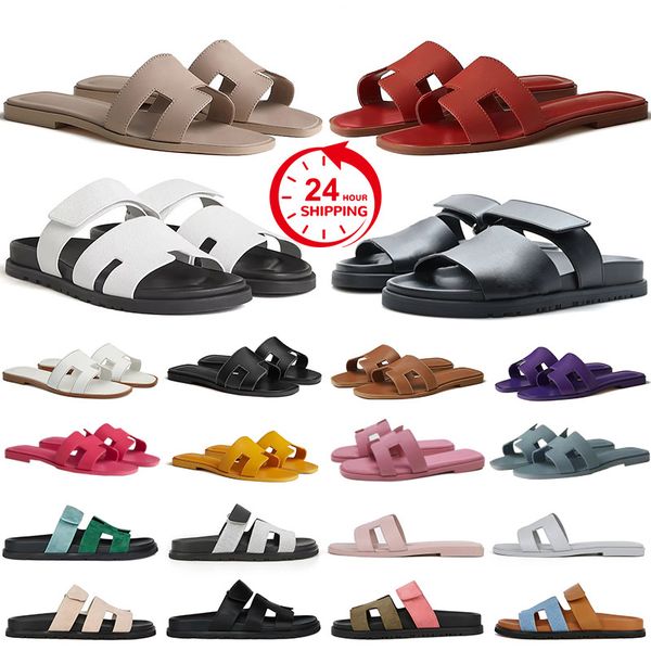 Sandales de luxe de créateurs pour femmes, pantoufles plates chyprées, pantoufles en cuir de mouton, noir, blanc, kaki, rose, rouge, marron, chaussures d'extérieur pour femmes