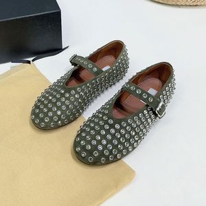 Diseñador Zapatos de lujo Nuevas Flanas de ballet Ballet Hugues Huecidos Mesas Mulas de Sandalia de verano Cabeza redonda de diamisco Día diámetro Ringelo de cuero Generación de cuero Tobado sobre zapatos