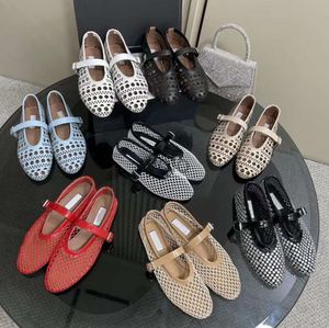 Chaussures de luxe de créateurs Femmes ballerines évidées sandale en maille tête ronde strass rivet boucle Mary en cuir véritable Jane chaussures mocassins confortables