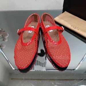 Designer luxe schoenen dames ballet flats uitgeholde mesh sandaal muiltjes ronde kop strass klinknagel gesp Mary Jane schoenen echt lederen loafers dia maat 35-41 05