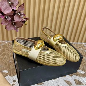 Designer Luxe Schoenen Dames Platte Balletschoenen Ballerina Slides Sandalen Uitgeholde Mesh Jurk Muiltjes Ronde Kop Strass Klinknagel Gesp Mary Jane Campus Zwarte Schoenen