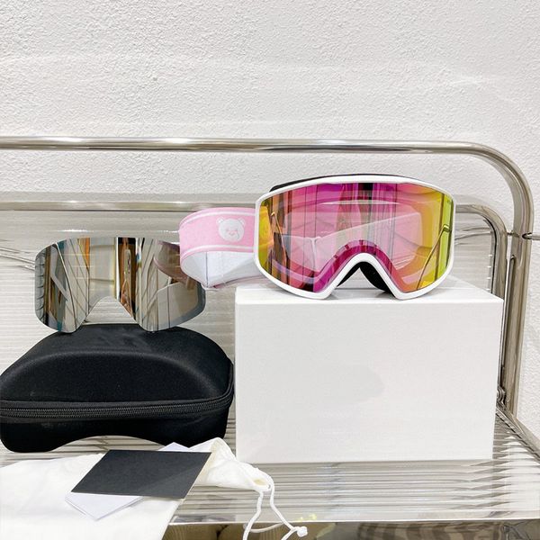 Gafas de sol de protección para los ojos de esquí de lujo de diseñador para hombres y mujeres Marco completo Ajuste Espejo de esquí rosa Doble capa Anti niebla Gafas de máscara de esquí grandes