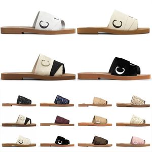 Designer luxe Slippers Sandalen Slides Sliders Vrouwen Muilezels Flat Slide Tan Beige Wit Zwart Roze Lace Lettering Stof Canvas Vrouw merk Slipper Slider Sandaal