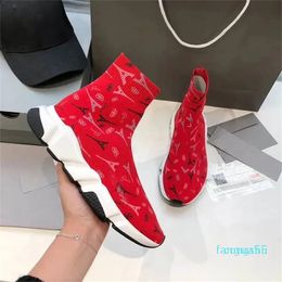 Designer Luxury Speed Blanc et Rouge Clear Stretch Knit Slip sur Sneake Sock Sports Trainer Chaussures Baskets