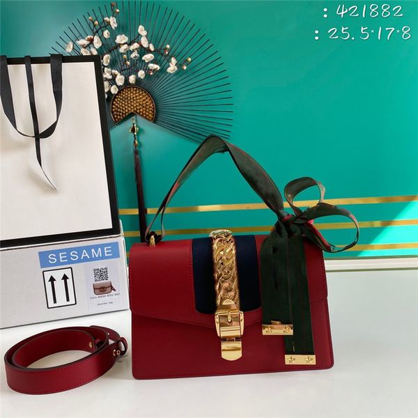 Diseñador Luxury Sylvie Cream Red Leater Bolso de hombro para mujer Hibiscus Red Quality Size25 5 17 8cm