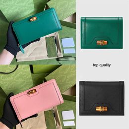 Designer de luxe Top qualité Diana bambou ZIPPY WALLET sac de carte de crédit en cuir véritable mode noir rose dame longue pures262h