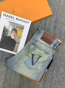 Designer luxe VVV heren jeans kleding 2024 lente/zomer hoogwaardige jeans zachte stof teller 1: 1 aangepaste stof lederen logo prachtige hardware -accessoires