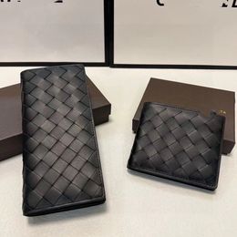 Portefeuille de luxe de luxe en cuir pour hommes et femmes tissé long multi-cartes multi-couches portefeuille d'apparence sac de rangement de couleur unie sac de carte