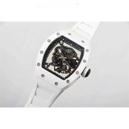 Diseñador Reloj de lujo RM055 Superclone Flywheel Watch Mechanical Watchings RM055 Cerámico blanco Movimiento negro ZRNA