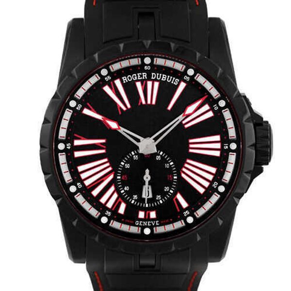 Designer Luxury Montres pour hommes mécaniques mécaniques Automatique ROGE DUBUI EXCALIBUR 45 PVD (TI) Rubber 45 mm Black Down