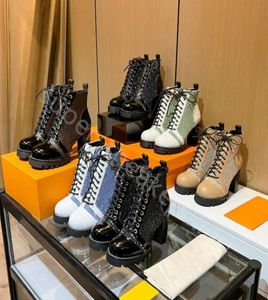 Designer Luxe dames laarzen mode Hoge hakken Martin Boots Real Leather Zipper Letter Lace Up Black White Boot met origineel met1577197