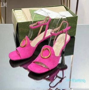 Designer luxe vrouwen die g t-rand achterste slipper koperen enkelband sandaalhakken met elkaar in elkaar grijpen 01 87
