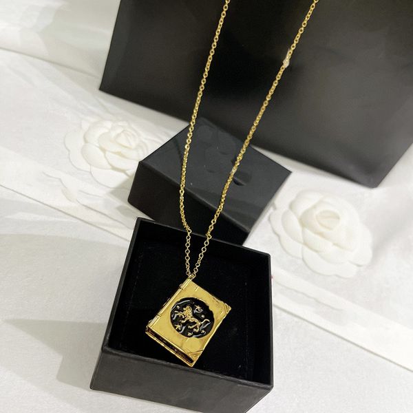 Collier de luxe pour femmes, livre jaune, peut ouvrir le pendentif Lion, chaîne de pull en laiton, chaînes en forme de O, bijoux de charme classiques, cadeau surprise pour sœurs