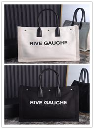 Designer luxe VROUWEN Noe Rive Gauche Logo grote zwarte canvas draagtas