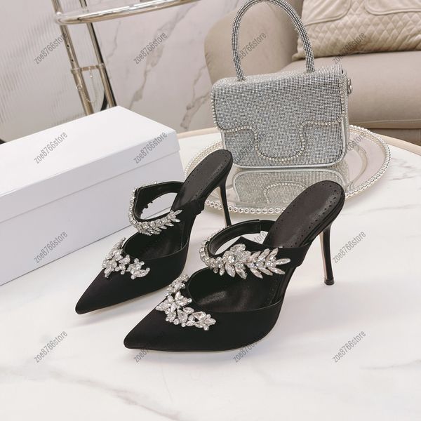 Designer Luxury Women's Dress Chaussures à talons hauts Strass chaussures pointues Sandales en soie Mode féminine Classic Women's Wedding Party Bleu Rouge Blanc