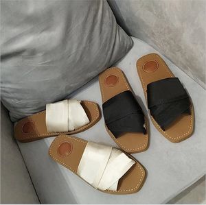 Designer luxe dames slippers schuif canvas platte schoenen mode rubberen sandalen slippers