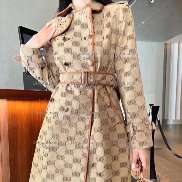 Trench-coat de luxe pour femmes femme double boutonnage long trench-coat ceinturé cran revers pardessus coupe-vent classique vêtements d'extérieur