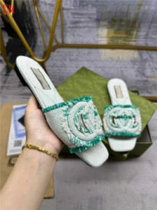 Diseñador de lujo Interlocking Sandalias de toboganes Sandalias verdes esmeraldas zapatillas Slipper de deslizamiento plano con caja