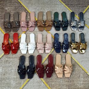 Designer luxe dames slippers slippers sandalen glijbanen octrooi leer mat casual open teen strand