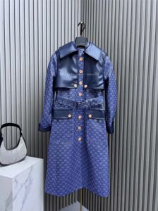 Trench-coat de luxe pour femmes de styliste, veste coupe-vent bleue, lettres complètes, manteau de ceinture ample, décontracté, long manteau de tranchées