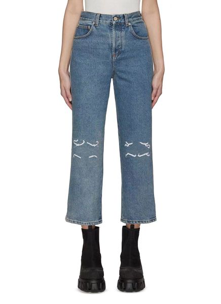 Designer LW broderie anagramme jean pantalon cultivé féminin femelle de la mode de printemps d'été