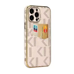 Designer M Wallet Phone Cases pour iPhone 13 Pro Max 12 Pro 11 XS X XR 8 7 Plus Shell Gold Galvanoplastie Porte-cartes en cuir Poche de crédit Marron Antichoc Couverture complète