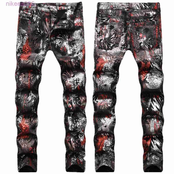 Jean Pu de styliste pour hommes, mode grand public, personnalité, motif léopard, peinture couleur, impression Graffiti, pantalon Slim, tendance