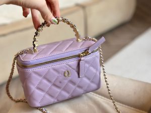 Sac de maquillage de créateur avec miroir - Sac de maquillage élégant de luxe en violet avec poignée en strass - cadeau de la fête des mères idéale