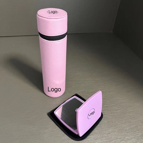Cilindro de almacenamiento de brochas de maquillaje de diseñador, logotipo clásico rosa y morado, portalápices circular, palillos, cuchara, tanque de almacenamiento, juego de espejo, caja