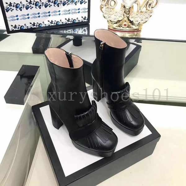 Designer Marmont Femmes Bottes Designer Plateforme Bottine Avec Frange Gland Bottes Talons Hauts Bee Boot Véritable Cuir Chaussures D'hiver Taille 35-40