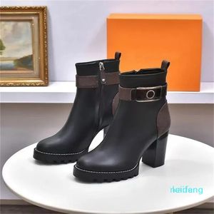 Designer -Martin bottes en cuir dame talons hauts mode automne hiver talon épais femmes chaussures 2024