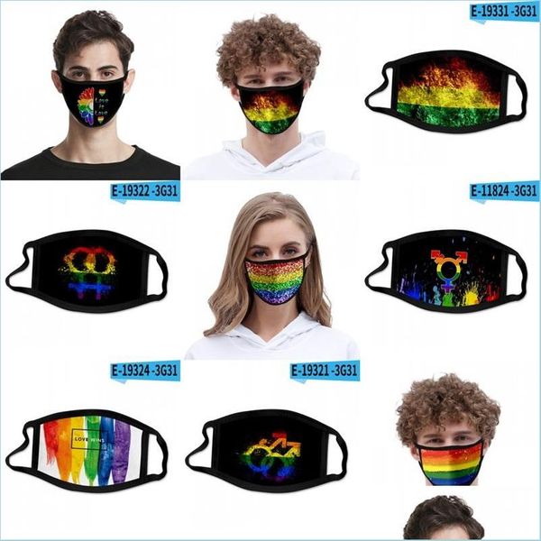 Máscaras de diseñador 3D Impresión de color Rainbow Mask Polyéster FacmaSk FaceMask LGBT Homosexual Mascaras lavables a prueba de polvo Fashion R Dhho3