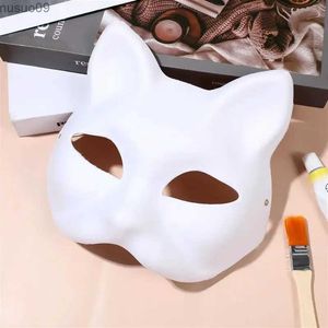 Masques de créateurs 5 / 1pcs masque japonais demi-visage chat peint à la main masque de renard anime démon tueur mascarade Halloween festival cosplay accessoire