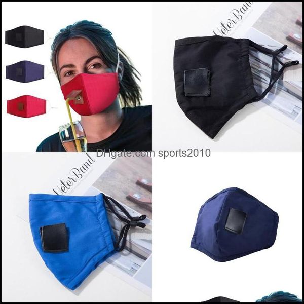 Máscaras de diseño Respiradores de ventilación ajustables Impermeable Sts Mascarillas Color sólido Tela pura Cara Mascarilla con orificio 4 2Lz DHFBV