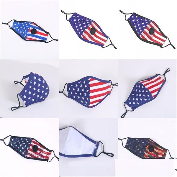 Designer Masques America Stars Drapeaux Respirateur Avec Vae Dust Masques Visage Lavable Coton Personnalisé Mascarilla Respirant Enfants Adts Anti S Dhsfj