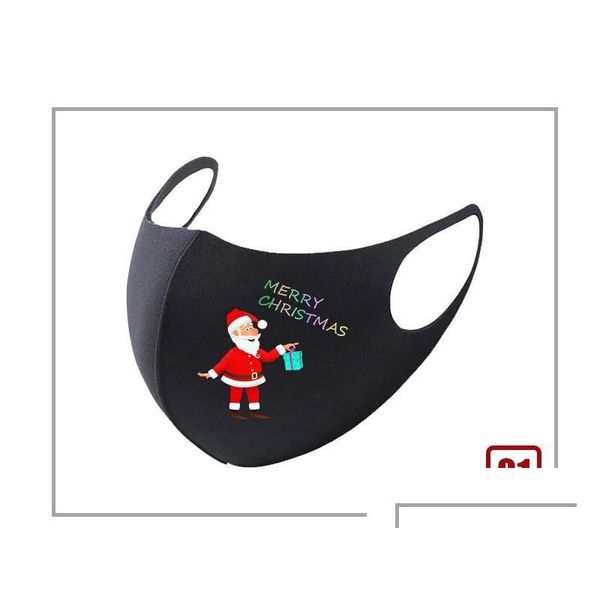 Máscaras de diseño Negro Navidad Papá Noel Regalo Impreso Moda Dibujos animados Máscara de algodón Decoración de Año Nuevo 20 Diseños Entrega de gota Hom Dhwrw