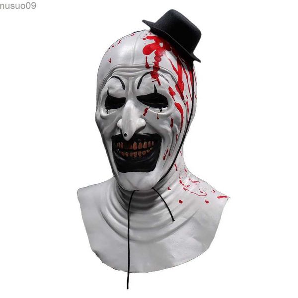 Máscaras de diseñador Arte terrorífico sangriento La máscara de payaso Cosplay Horror espeluznante Demonio Malvado Joker Sombrero Casco de látex Accesorios de disfraces de fiesta de Halloween