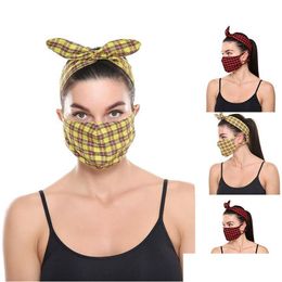 Masques de créateurs Buffalo Plaid Masques Bandeau 3D Imprimé Check Masque Facial Bandeau Femmes Hiver Chaud Poussière Respirateur Bandeaux Bouche Er Dhi8Y