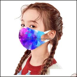 Masques de créateurs Enfants Mode Colorf Glace Soie Coton Anti-poussière Aquarelle Masques Tricotés Enfants Lavables Imperméable Respirant Antisa Dhv7K