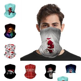 Designer Masks Christmas Scarf Santa Elk Snowman Xmas Face Shield Outdoor Sport Cycling Magic Headscarf Neck Gaiter Decoration Drop DHQC4