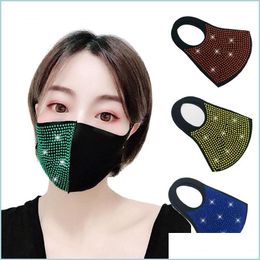 Máscaras de diseñador Máscaras de moda de diamantes de imitación de colores Máscara facial a prueba de polvo lavable Boca de Bling transpirable En stock Entrega de gota Home Gard Dh9Jq