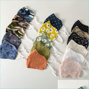 Designer maskers katoen ademende maskers dames kanten stoffen gezicht masker camouflage mond herbruikbare bloemdrukontwerper ontwerper drop levering 2 dhqk4